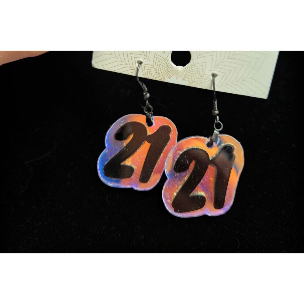 21st Birthday Holographic Shiny Flash Dangle Earrings Gift